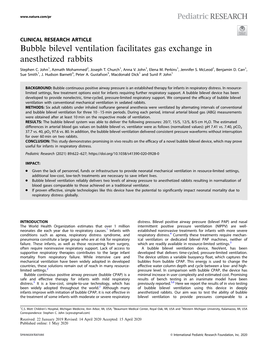 Bubble Bilevel Ventilation Facilitates Gas Exchange in Anesthetized Rabbits