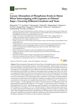 Luxury Absorption of Phosphorus Exists in Maize When Intercropping with Legumes Or Oilseed Rape—Covering Diﬀerent Locations and Years