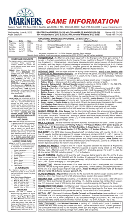Mariners Game Notes • WEDNESDAY • JUNE 6\, 2012 • at LOS ANGELES ANGELS • Page 2