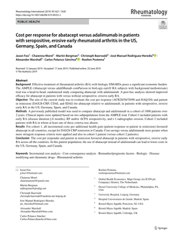 Cost Per Response for Abatacept Versus Adalimumab in Patients with Seropositive, Erosive Early Rheumatoid Arthritis in the US, Germany, Spain, and Canada