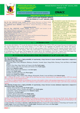 II. CLIMATIC HIGHLIGHTS for the PERIOD 21St to 30Th JANUARY, 2020