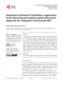 Estimation of Default Probabilities: Application of the Discriminant Analysis and the Structural Approach for Companies Listed on the BVC