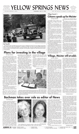 Bachman Takes Over Role As Editor of News Plans for Investing in the Village