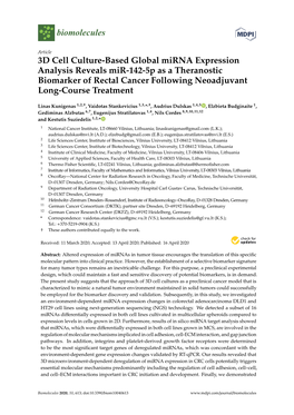 3D Cell Culture-Based Global Mirna Expression Analysis Reveals Mir-142-5P As a Theranostic Biomarker of Rectal Cancer Following Neoadjuvant Long-Course Treatment