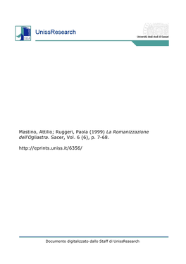 Mastino, Attilio; Ruggeri, Paola (1999) La Romanizzazione Dell'ogliastra