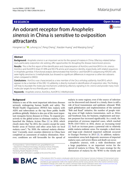 An Odorant Receptor from Anopheles Sinensis in China Is Sensitive To