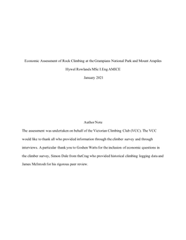 Economic Assessment of Rock Climbing at the Grampians National Park and Mount Arapiles Hywel Rowlands Msc I.Eng AMICE January 20