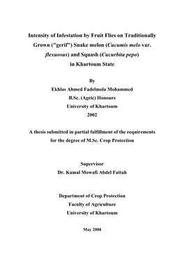 Intensity of Infestation by Fruit Flies on Traditionally Grown (