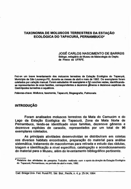 Taxonomia De Moluscos Terrestres Da Estação