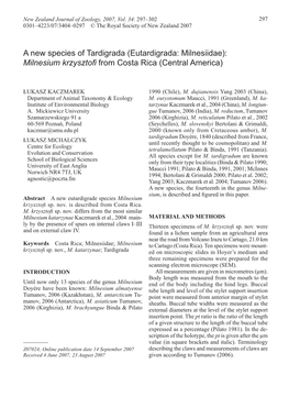 Eutardigrada: Milnesiidae): Milnesium Krzysztofi from Costa Rica (Central America