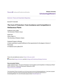 The Cost of Protection: Frost Avoidance and Competition in Herbaceous Plants