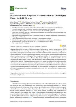 Phytohormones Regulate Accumulation of Osmolytes Under Abiotic Stress