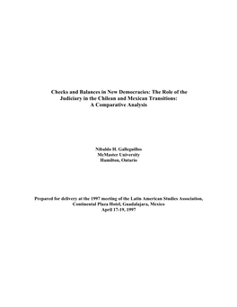 Checks and Balances in New Democracies: the Role of the Judiciary in the Chilean and Mexican Transitions: a Comparative Analysis