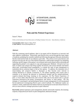 Pain and the Patient Experience