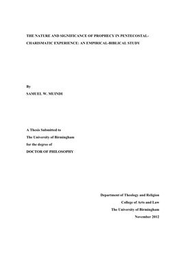 The Nature and Significance of Prophecy in Pentecostal- Charismatic Experience: an Empirical-Biblical Study