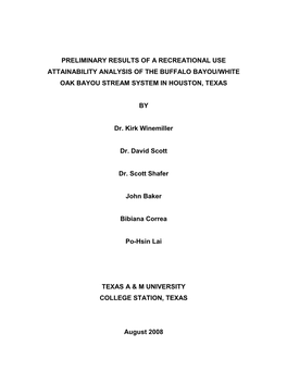 Recreational Use Attainability Analysis of Buffalo/White Oak Bayou