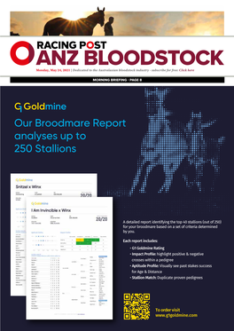 Our Broodmare Report Analyses up to 250 Stallions