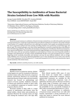 The Susceptibility to Antibiotics of Some Bacterial Strains Isolated from Cow Milk with Mastitis