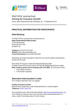 Aiming for Inclusive Growth Venue: Apex Grassmarket Hotel, Edinburgh, 20 – 21 September 2016