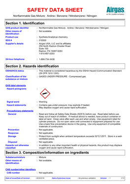 Section 2. Hazards Identification OSHA/HCS Status : This Material Is Considered Hazardous by the OSHA Hazard Communication Standard (29 CFR 1910.1200)