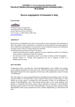 Source Segregation of Biowaste in Italy