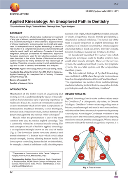 Applied Kinesiology: an Unexplored Path in Dentistry 1Divya Anilkumar Singh, 2Sabita M Ram, 3Naisargi Shah, 4Jyoti Nadgere