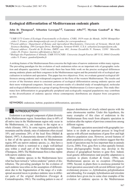 Ecological Differentiation of Mediterranean Endemic Plants