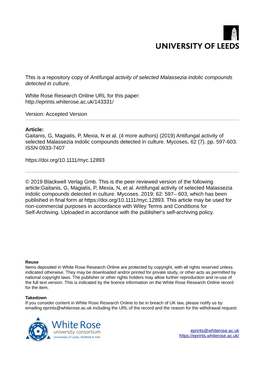 Antifungal Activity of Selected Malassezia Indolic Compounds Detected in Culture