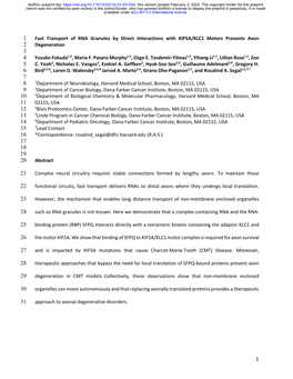 Fast Transport of RNA Granules by Direct Interactions with KIF5A/KLC1 Motors Prevents Axon 2 Degeneration 3 4 Yusuke Fukuda1,2, Maria F
