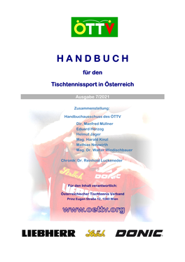 Handbuch Für Den Tischtennissport in Österreich  Ausgabe 7/2021 5 Tischtennisregeln