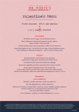 Valentine's Menu