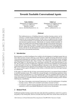 Towards Teachable Conversational Agents