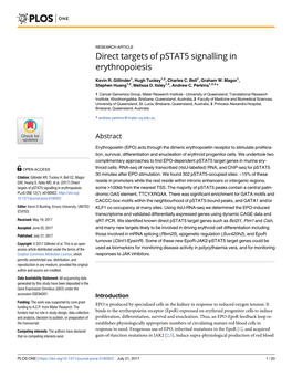 Direct Targets of Pstat5 Signalling in Erythropoiesis