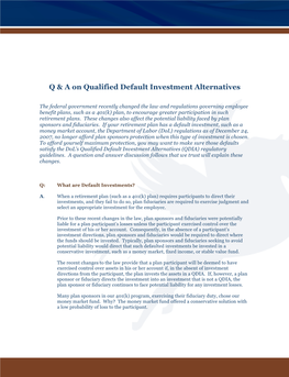 Q & a on Qualified Default Investment Alternatives