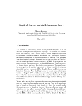 Simplicial Functors and Stable Homotopy Theory