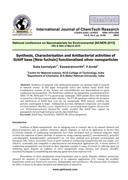 International Journal of Chemtech Research CODEN (USA): IJCRGG ISSN: 0974-4290 Vol.8, No.5, Pp 54-60, 2015