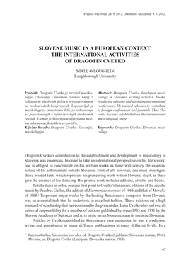 SLOVENE Music in a European Context: the INTERNATIONAL