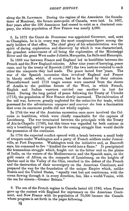 SHORT HISTORY. 3 Along the St. Lawrence. During the Regime of the Associates the Founda- Tions of Montreal, the Future Metropoli