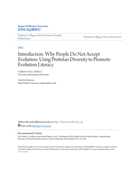 Using Protistan Diversity to Promote Evolution Literacy Guillermo Paz-Y-Miño-C University of Massachusetts Ad Rtmouth