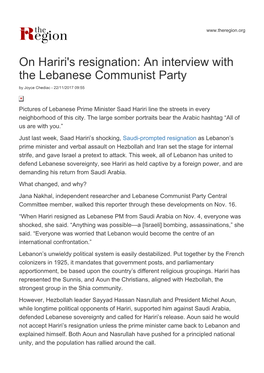 On Hariri's Resignation: an Interview with the Lebanese Communist Party by Joyce Chediac - 22/11/2017 09:55