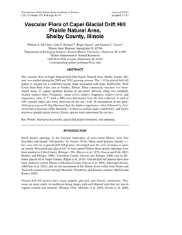 Vascular Flora of Capel Glacial Drift Hill Prairie Natural Area, Shelby County, Illinois