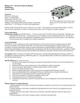 Biology 302-Systematic Botany