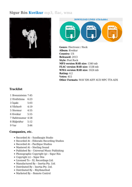 Sigur Rós Kveikur Mp3, Flac, Wma