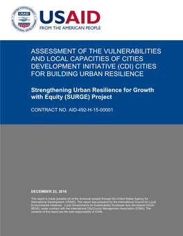 Assessment of the Vulnerabilities and Local Capacities of Cities Development Initiative (Cdi) Cities for Building Urban Resilience