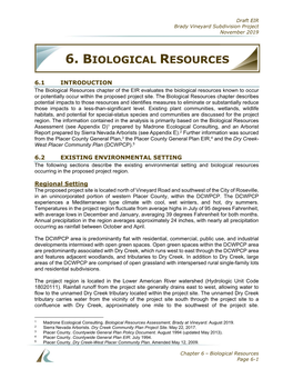 Chapter 6 – Biological Resources Page 6-1 Draft EIR Brady Vineyard Subdivision Project November 2019