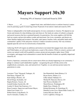 Mayors Support 30X30