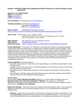 Introduction to Plant Pathogenic Fungi Spring 2021