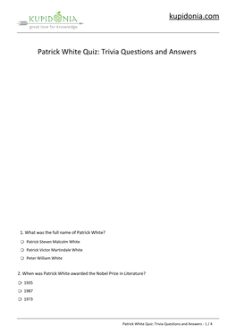 Patrick White Quiz: Questions and Answers