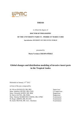 Global Changes and Distribution Modeling of Invasive Insect Pests in the Tropical Andes