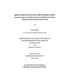 Should the State Finance Private Education? Alain Savary's Attempt to Solve the Private School Debate in France from 1981 to 1984